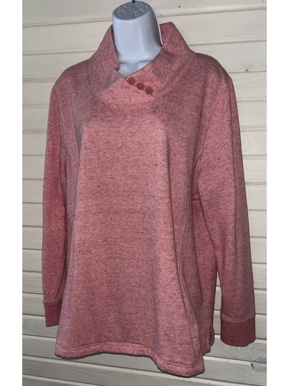 T by Talbots Sz XL Heathered Fleece Mockneck Pullover Top Pink EUC